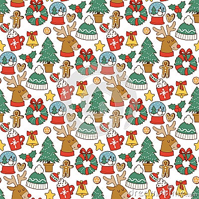 Christmas greeting card stickers seamless pattern Vector Illustration