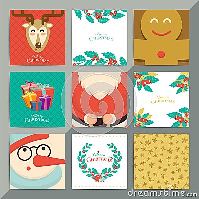 Christmas greeting card template set. Vector xmas invitation lay Vector Illustration