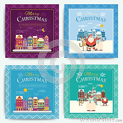 Christmas greeting card template set. Vector xmas invitation lay Vector Illustration