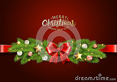 Christmas greeting card with traditional decorations and lettering. Vector Vector Illustration