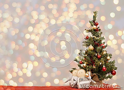 Christmas greeting card vintage. New Year ,Christmas Mock up. Close-up Decorated Christmas tree decorations background Stock Photo