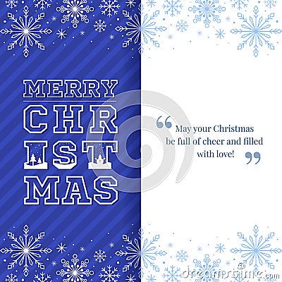 Christmas greeting card - White line christmas text with snow fall and snowman pine tree on floor on blue stripe with line snow Vector Illustration