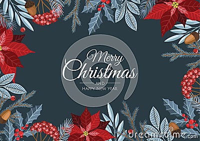 Christmas greeting cards with christmas florals and winter objects Vector Illustration