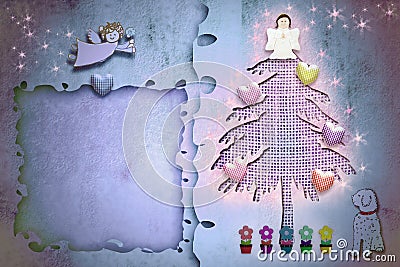 Christmas greeting frame card cute fir tree Stock Photo