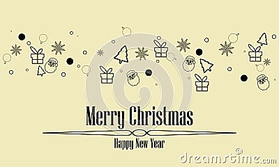 Christmas greeting ornament icons element banner black colour isolated background Vector Illustration