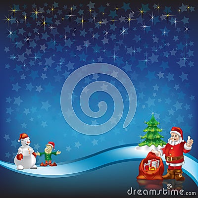 Christmas greeting with Santa Claus on a blue Vector Illustration