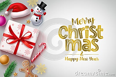 Christmas greeting vector background template. Merry christmas typography text with gold glitters. Vector Illustration