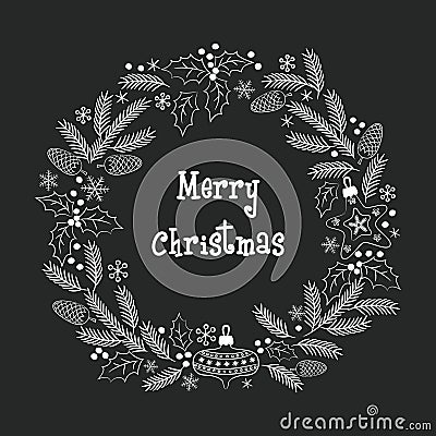 Christmas greeting wreath. Vector Illustration