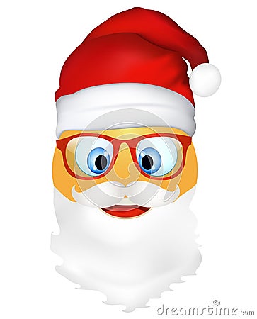 Emoji emoticon cute Santa Claus with mustache beard and glasses. 3d illustration. Funny emoticon. Merry Christmas and happy new ye Vector Illustration