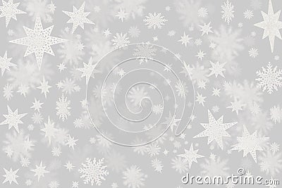 Christmas grey background with a lots of snow flakes and stars w Stock Photo