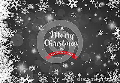 Christmas grey background with white snowflakes. Vector Illustration