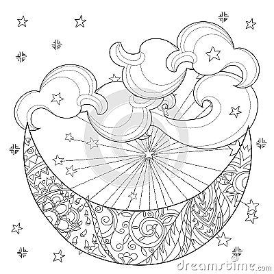 Christmas half moon with stars . Vector Illustration