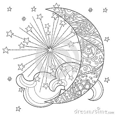 Christmas half moon with stars . Vector Illustration