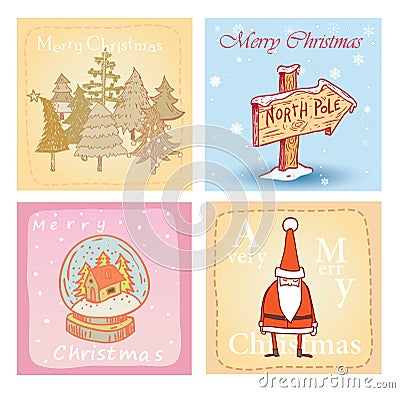 Christmas hand drawn card set. Vector illustration. Vector Illustration