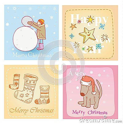 Christmas hand drawn card set. Vector illustration. Vector Illustration