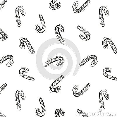 Christmas hand drawn cards with candy canes repetiotion pattern in white black. Vector illustration Cartoon Illustration