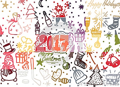 Christmas hand drawn cute doodles, stickers, illustrations Vector Illustration