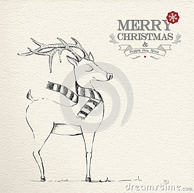 Christmas hand drawn unique reindeer illustration Vector Illustration