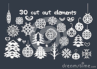 Christmas handmade cut out collection. Vector Illustration