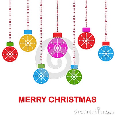 Christmas hanging decoration isolated on white background. Balls with snowflakes. New year, merry xmas, holiday concept. Vector Vector Illustration