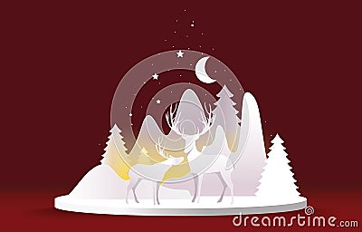 Christmas and happy new year card paper art concept Vector Illustration