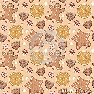 Christmas and Happy New Year crayon seamless pattern for textile, wrapping, print Stock Photo