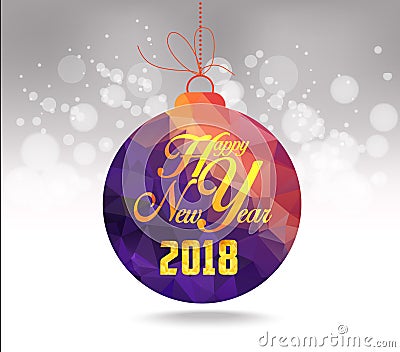 Christmas and happy new year 2018 purple geometrical balls greeting card Stock Photo