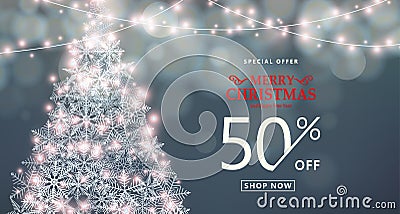 Christmas, happy new year sale banner. Special offer, discount type text Vector Illustration