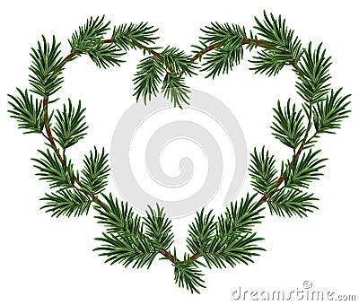 Christmas heart frame spruce branches. Template for Christmas card Vector Illustration