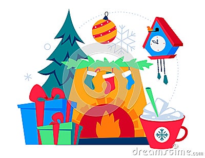 Christmas hearth - flat design style colored illustration Vector Illustration