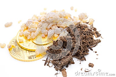 Gold, frankincense and myrrh - Gifts of the holy 3 Kings Stock Photo