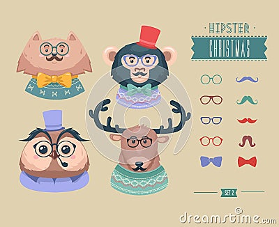 Christmas hipster animals. Vector illustration Vector Illustration