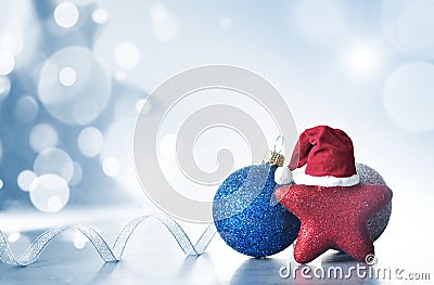 Christmas Holiday Background decorated with baubles, light garland. Christmas and New Year Decoration art design Stock Photo