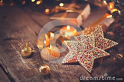 Christmas holiday background. Served table with decorations Stock Photo