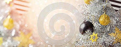 Christmas holiday banner design with Christmas tree over bokeh background Stock Photo