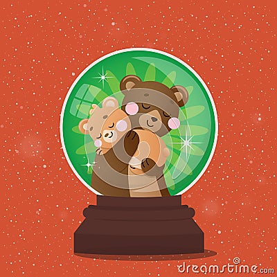 Christmas holiday bowl with mom and baby bears Stock Photo