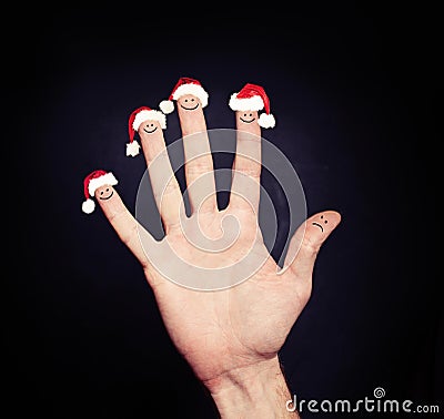 Christmas Holiday Concept. Happy and Unhappy Face in Santa Hat Stock Photo