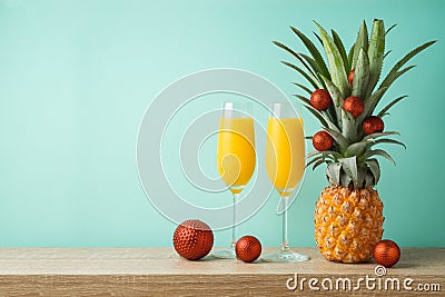 Christmas holiday concept with pineapple as alternative Christm Stock Photo