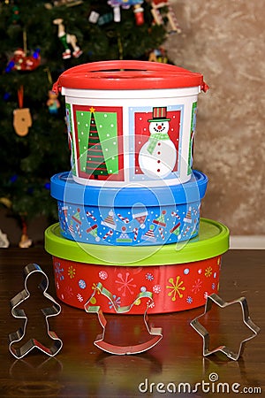 Christmas Holiday Cookie Containers Stock Photo