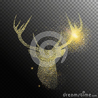 Christmas holiday gold glitter deer head transparent background Vector Illustration