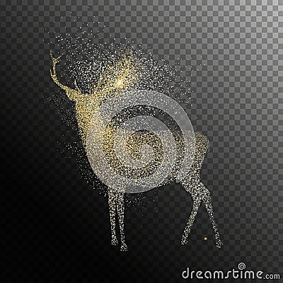 Christmas holiday gold glitter deer transparent background Vector Illustration