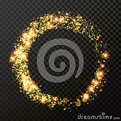 Christmas holiday golden glitter circle wave trail background template of sparkling Vector Illustration