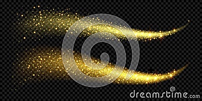 Christmas holiday golden glitter light wave background template of sparkling gold particles and shiny confetti effect. Vector glit Vector Illustration