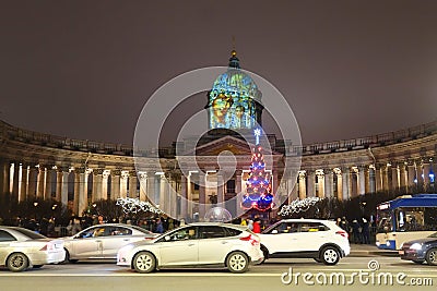 Christmas holiday and the hologram of the Kazan Icon of the Mother of God Editorial Stock Photo