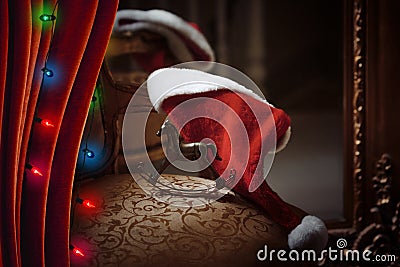 Christmas Holiday Scene With Fairy Lights Stock Photo