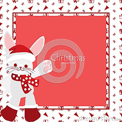Christmas holiday season background with Cute rabbit with Santa hat. Vector Illustration
