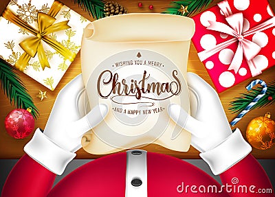 Christmas Holiday Season Santa Clause Holding A Letter with Greeting Vector Illustration