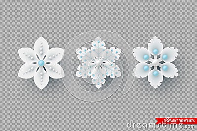 Decorative 3d snowflakes for Christmas design. Vector Illustration