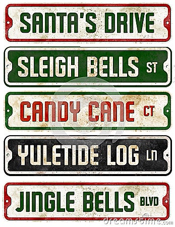Christmas Holiday Theme Street Signs Collection Jingle Bells Stock Photo