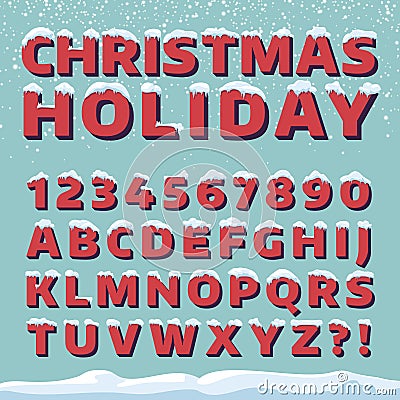 Christmas holiday vector font. Retro 3d letters with snow caps Vector Illustration